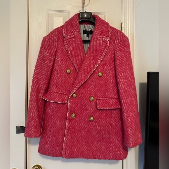 J.CREW Diamond Tweed Barbie Pink Coat Size 0 Sorbet Ivory Blazer Jacket - Picture 3 of 7